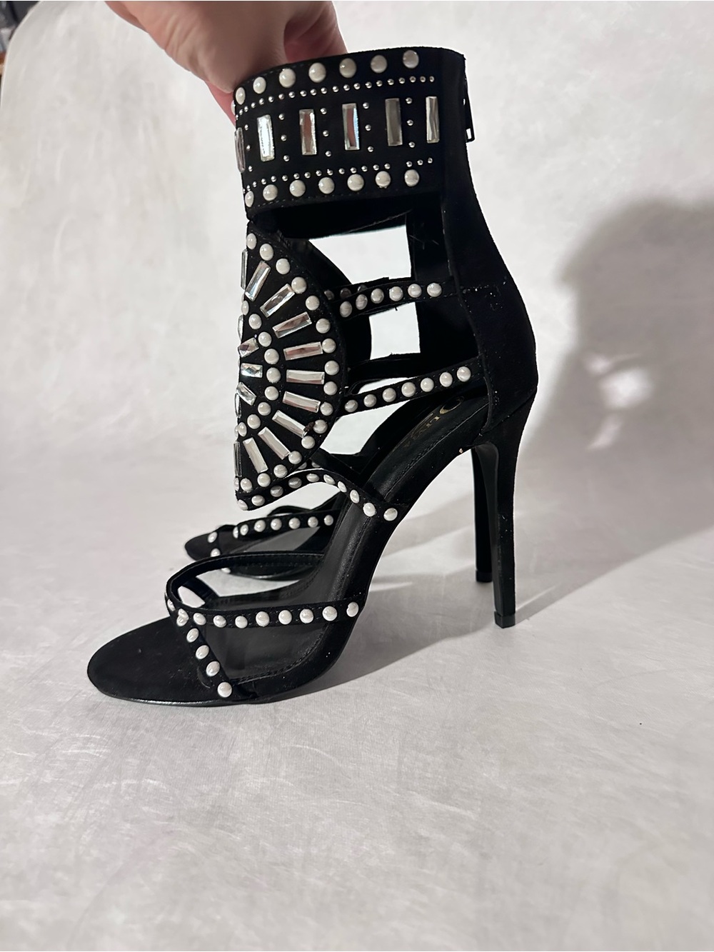 Black Studded Strappy High Heel Sandals